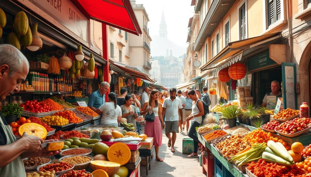 Mercado local cheio de cores, aromas e sabores típicos — um mergulho na alma culinária da cidade.