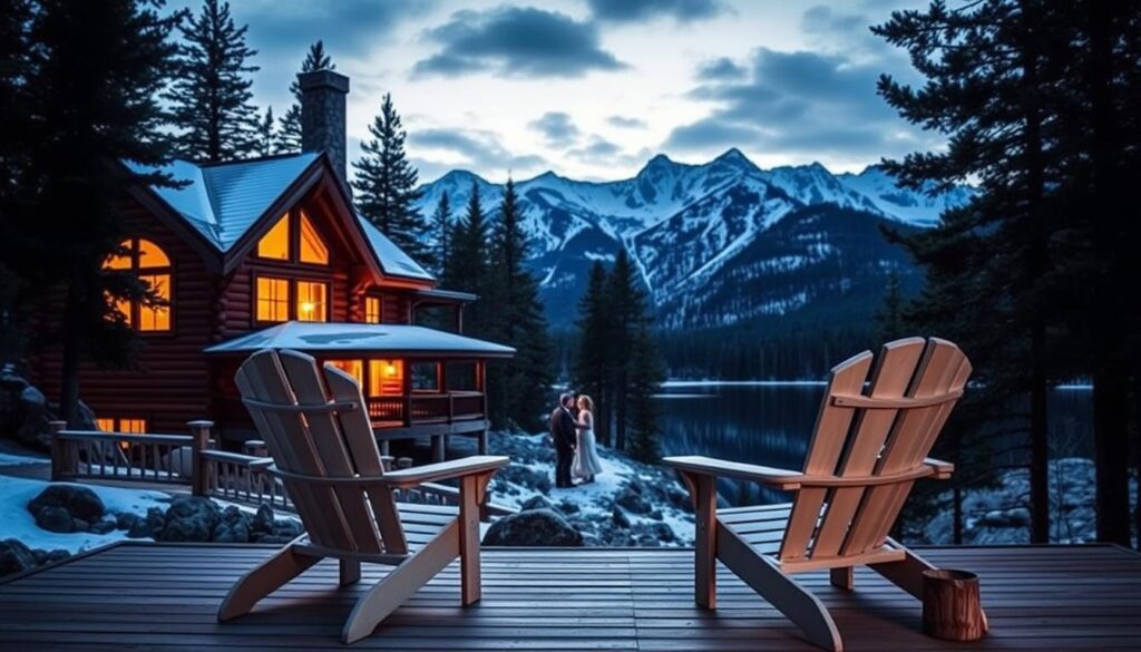 Cabana aconchegante nas montanhas com vista para o lago
