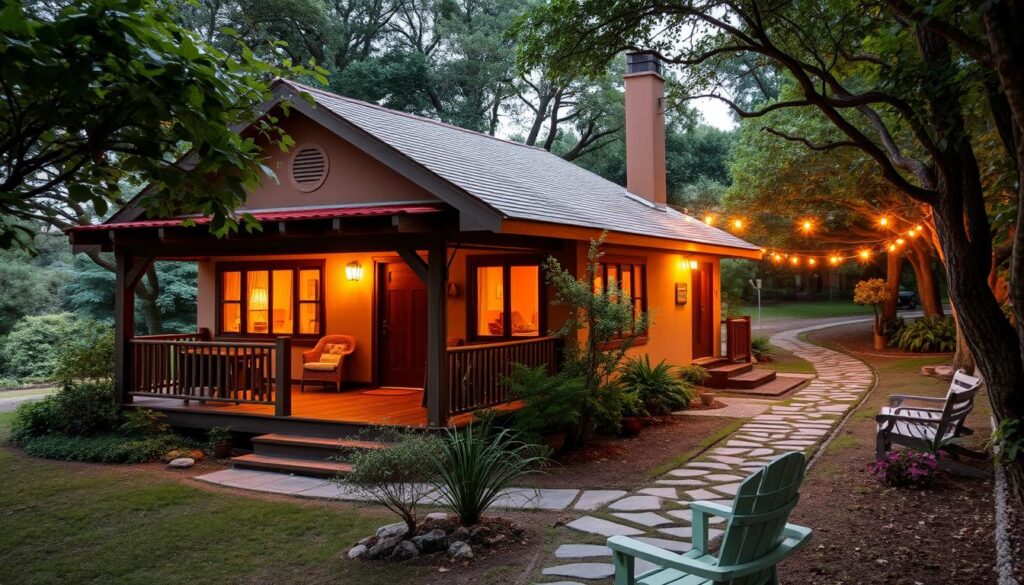 Casa de hóspedes acolhedora e cercada de verde, ideal para viajantes solo que buscam descanso e contato com a natureza.