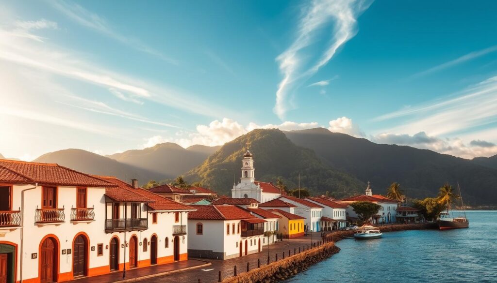 Centro histórico de Paraty refletindo o charme colonial com a serra ao fundo e o mar logo à frente — um verdadeiro encontro entre história e natureza.