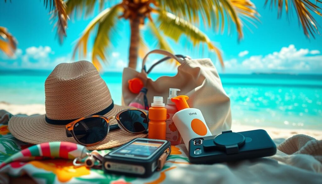 Itens essenciais para curtir o litoral: proteção solar, conforto e estilo de sobra.